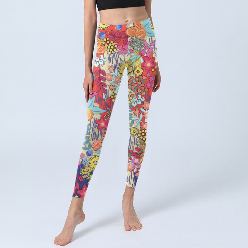 Leggings da palestra per fitness con stampa di fiori colorati Buddha Stones, pantaloni da yoga da donna - image 5