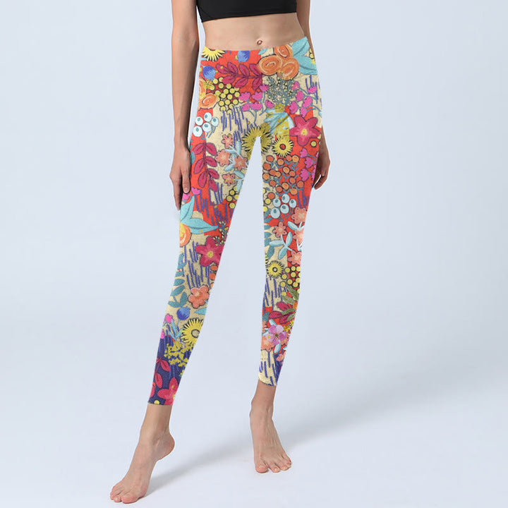 Leggings da palestra per fitness con stampa di fiori colorati Buddha Stones, pantaloni da yoga da donna - image 5