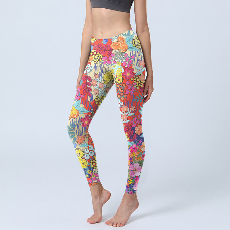 Leggings da palestra per fitness con stampa di fiori colorati Buddha Stones, pantaloni da yoga da donna - RossoViolaPale - US18, UK/AU22, EU50 (4XL) - image 1