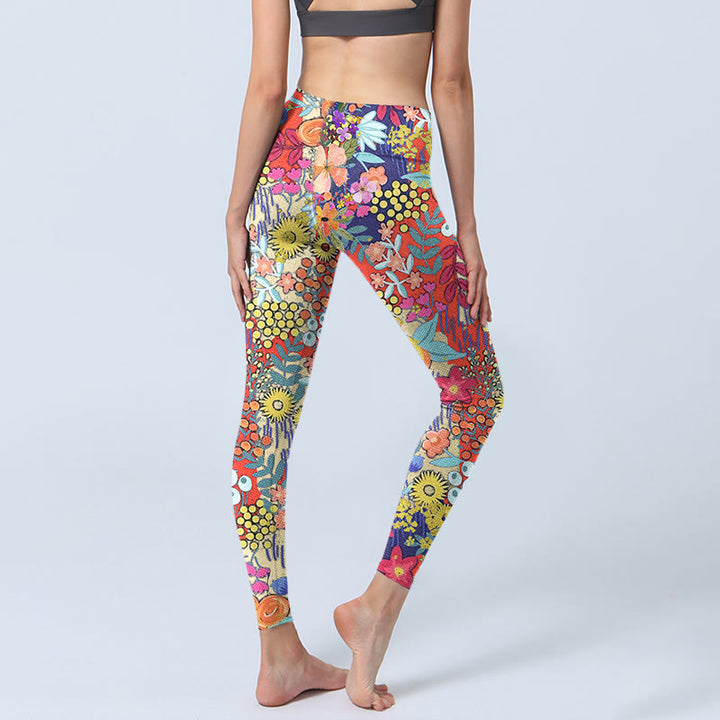 Leggings da palestra per fitness con stampa di fiori colorati Buddha Stones, pantaloni da yoga da donna - image 4