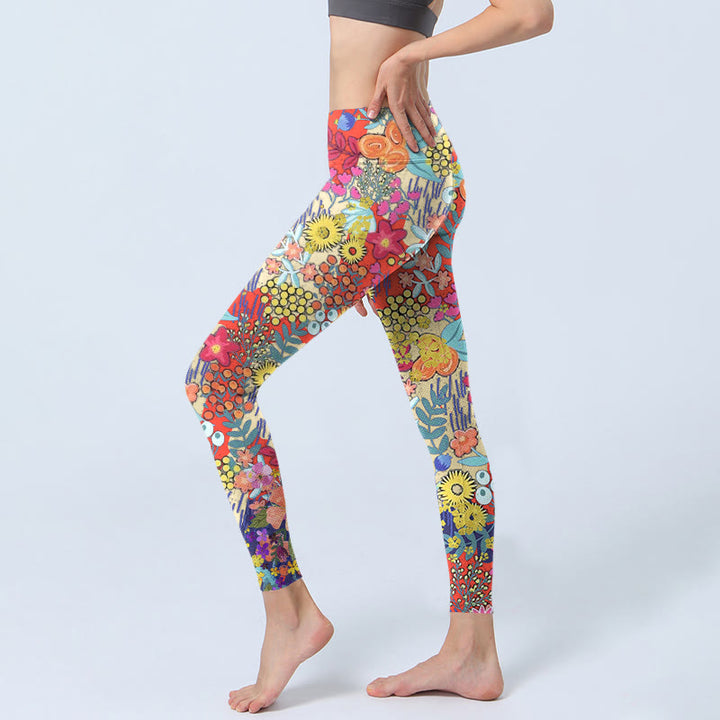Leggings da palestra per fitness con stampa di fiori colorati Buddha Stones, pantaloni da yoga da donna - image 2