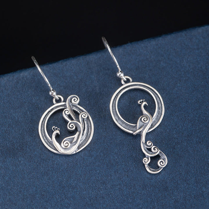 Buddha Stones 925 Sterling Silver Round Asimmetry Peacock Fortune