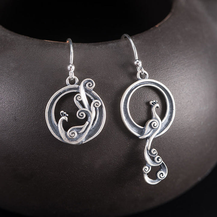 Buddha Stones 925 Sterling Silver Round Asimmetry Peacock Fortune