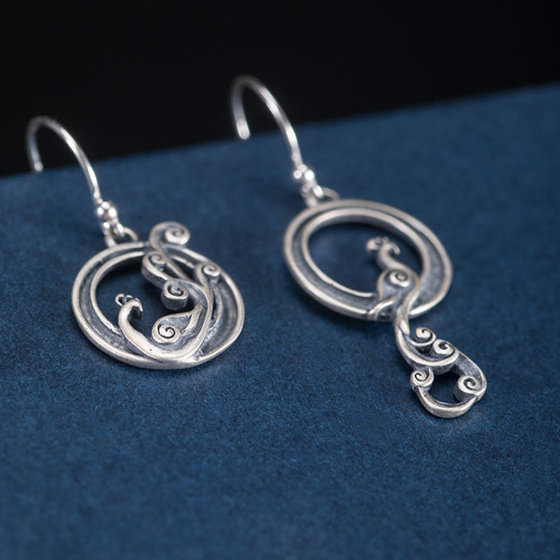 Buddha Stones 925 Sterling Silver Round Asimmetry Peacock Fortune
