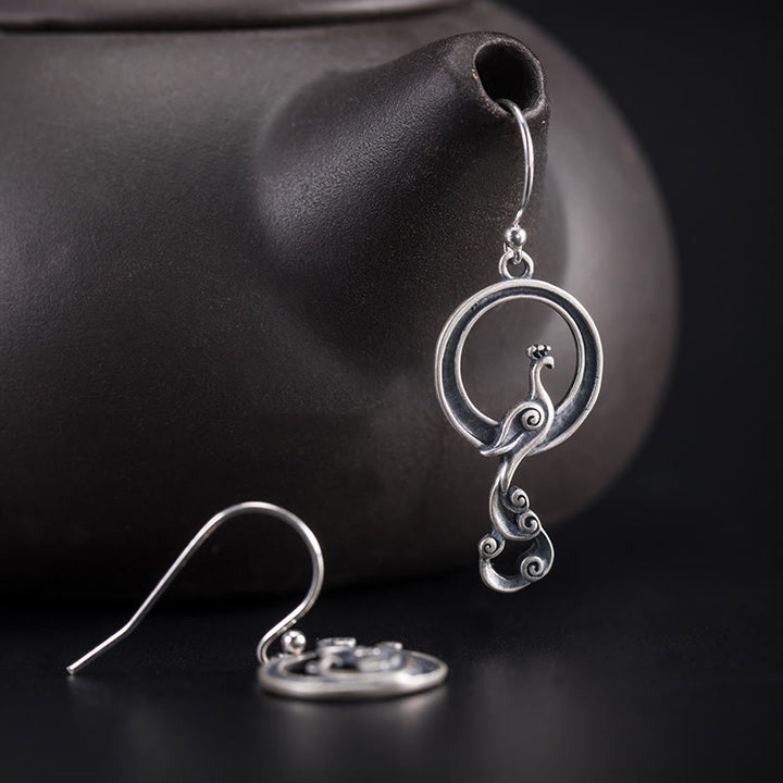 Buddha Stones 925 Sterling Silver Round Asimmetry Peacock Fortune