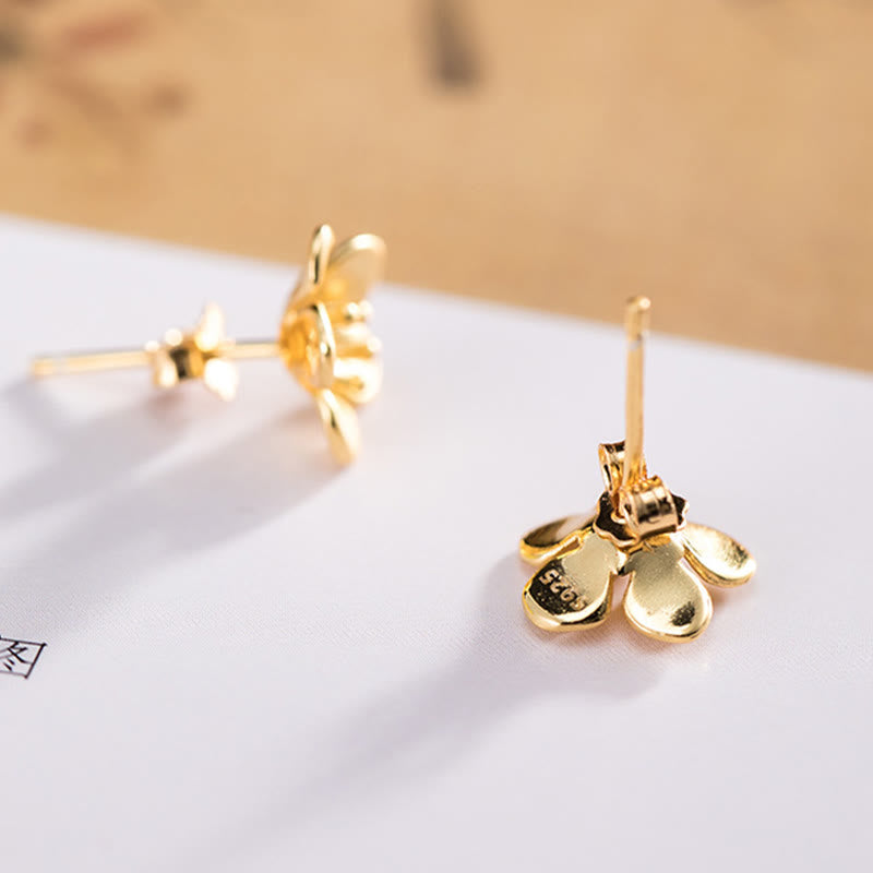 Orecchini Buddha Stones in argento sterling 925 con fiori di pesco dorati - image 2