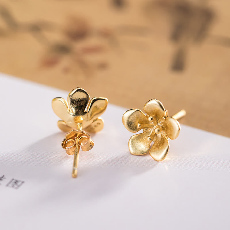 Orecchini Buddha Stones in argento sterling 925 con fiori di pesco dorati - image 4