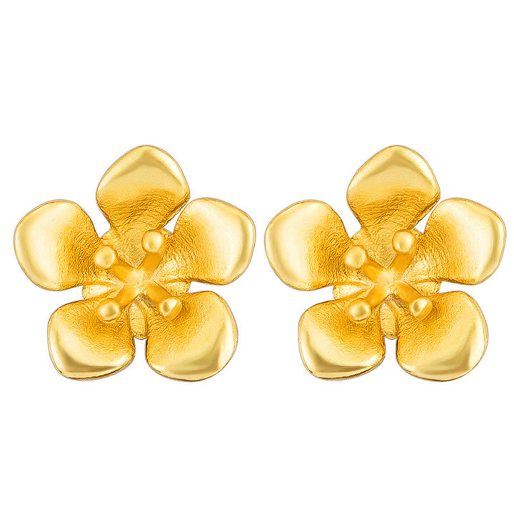 Orecchini Buddha Stones in argento sterling 925 con fiori di pesco dorati