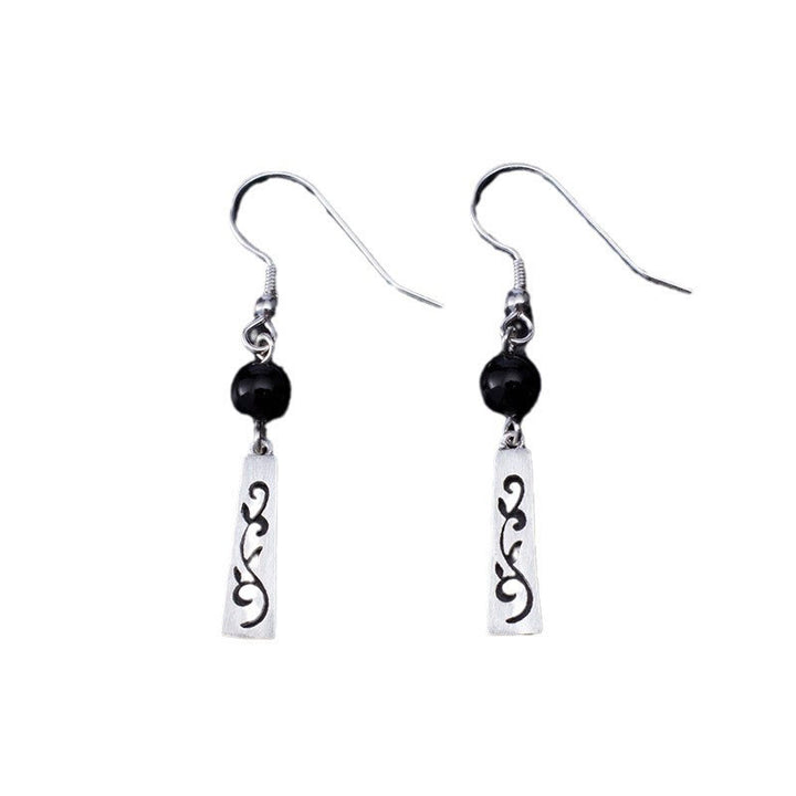 Orecchini pendenti con protezione a forma di vite cava in onice nero in argento sterling 925 Buddha Stones
