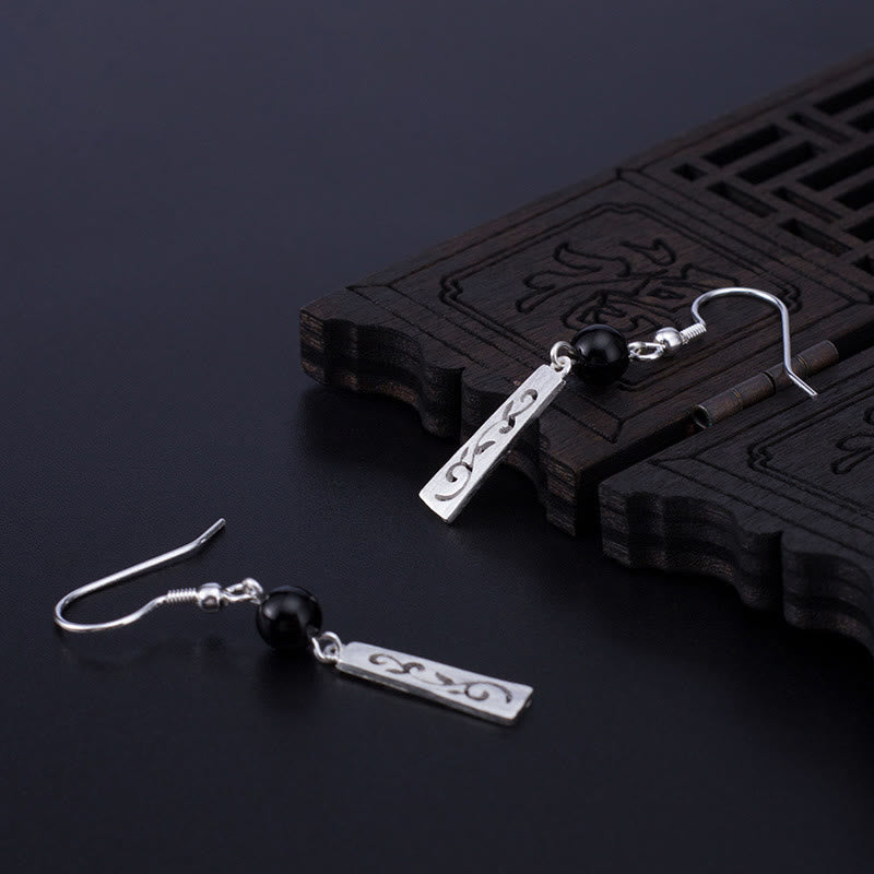 Orecchini pendenti con protezione a forma di vite cava in onice nero in argento sterling 925 Buddha Stones