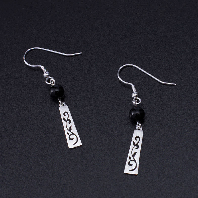 Orecchini pendenti con protezione a forma di vite cava in onice nero in argento sterling 925 Buddha Stones
