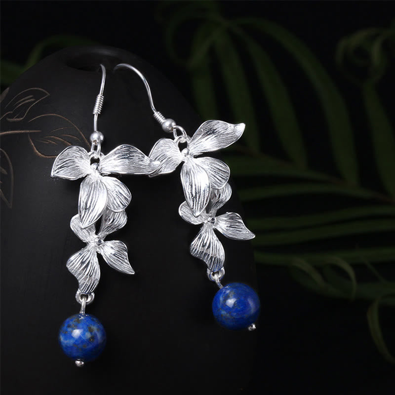Orecchini pendenti con fiori in stile etnico, in argento sterling 925, lazurite e lapislazzuli, stile Buddha Stones - Argento sterling 925 - image 0