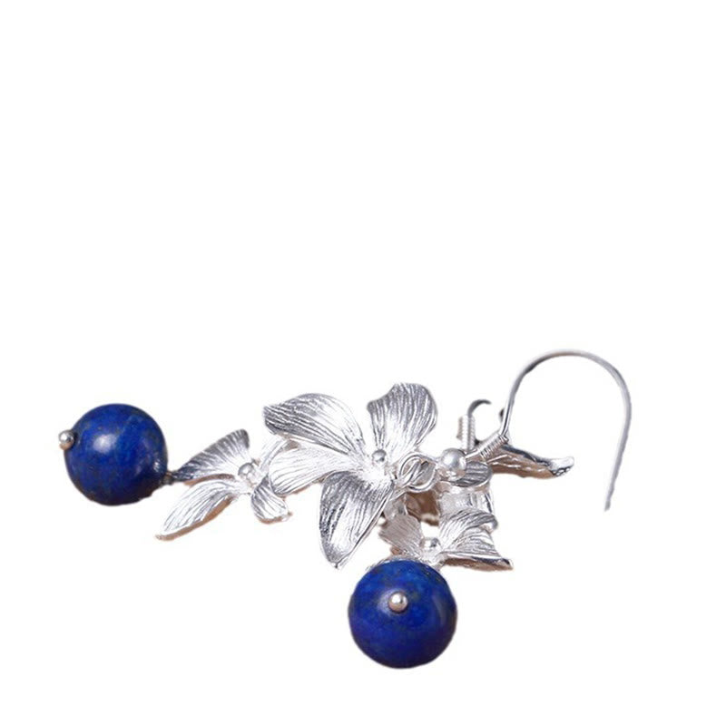 Orecchini pendenti con fiori in stile etnico, in argento sterling 925, lazurite e lapislazzuli, stile Buddha Stones - image 7