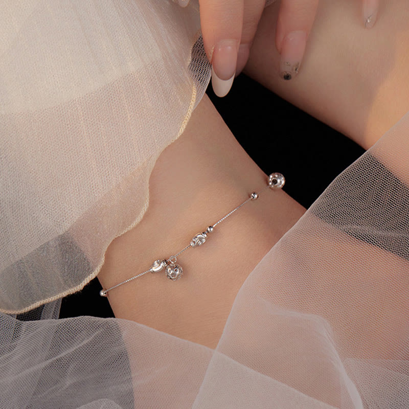 Buddha Stones 925 Sterling Silver Semplice Campanello Perlina Benedizione Cavigliera - image 2