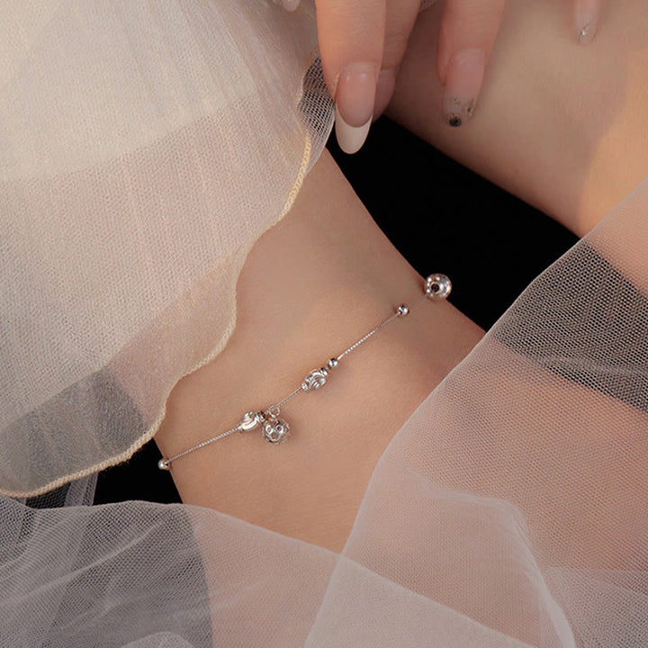 Buddha Stones 925 Sterling Silver Semplice Campanello Perlina Benedizione Cavigliera - image 2