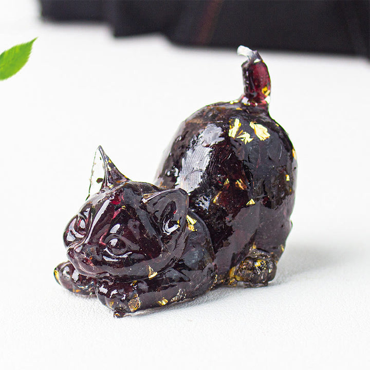 Buddha Stones Decorazione per meditazione con gatto che si stira, resina, cristalli e ghiaia. - Granato - 4,5*3*4,2 cm - image 36
