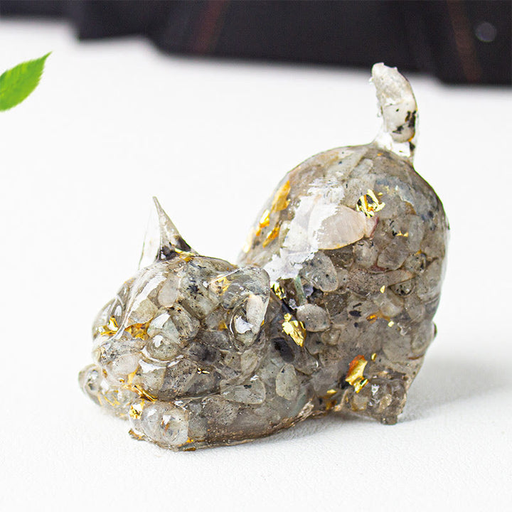Buddha Stones Decorazione per meditazione con gatto che si stira, resina, cristalli e ghiaia. - Lalasite - 4,5*3*4,2 cm - image 45
