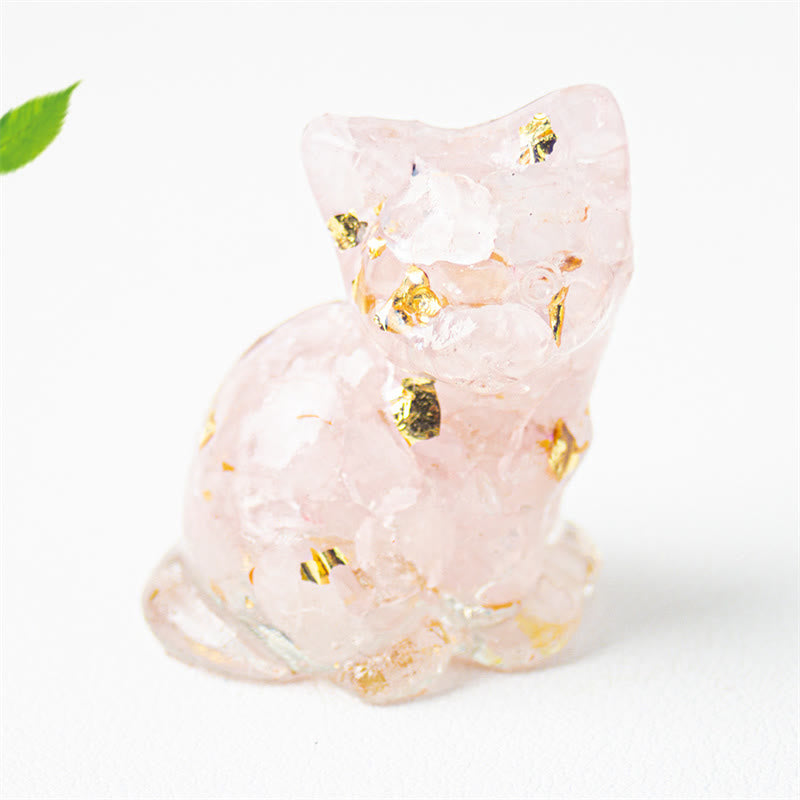 Buddha Stones Gatto seduto in resina, ghiaia, cristallo rosa, citrino, cristallo bianco, lapislazzuli, rilassante decorazione da scrivania - Cristallo rosa - Circa 3,2*3,3*4 cm - image 1