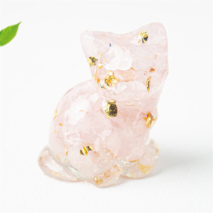 Buddha Stones Gatto seduto in resina, ghiaia, cristallo rosa, citrino, cristallo bianco, lapislazzuli, rilassante decorazione da scrivania - Cristallo rosa - Circa 3,2*3,3*4 cm - image 1