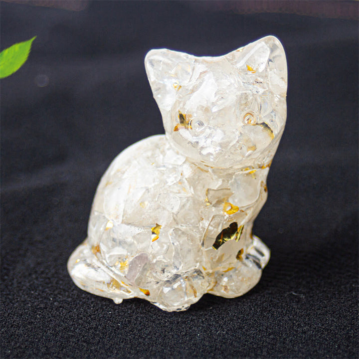 Buddha Stones Gatto seduto in resina, ghiaia, cristallo rosa, citrino, cristallo bianco, lapislazzuli, rilassante decorazione da scrivania - Cristallo bianco - Circa 3,2*3,3*4 cm - image 5