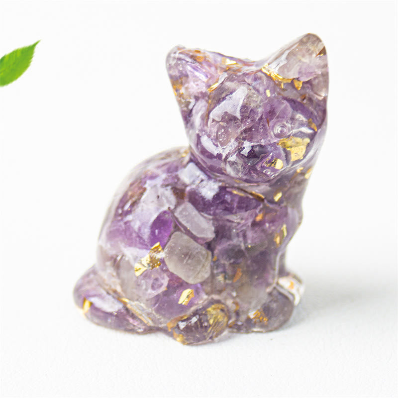 Buddha Stones Gatto seduto in resina, ghiaia, cristallo rosa, citrino, cristallo bianco, lapislazzuli, rilassante decorazione da scrivania - Ametista - Circa 3,2*3,3*4 cm - image 16