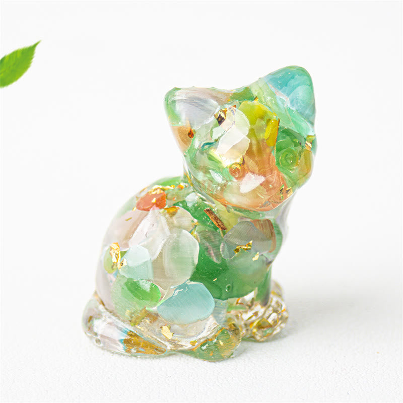Buddha Stones Gatto seduto in resina, ghiaia, cristallo rosa, citrino, cristallo bianco, lapislazzuli, rilassante decorazione da scrivania - Occhio di gatto - Circa 3,2*3,3*4 cm - image 31