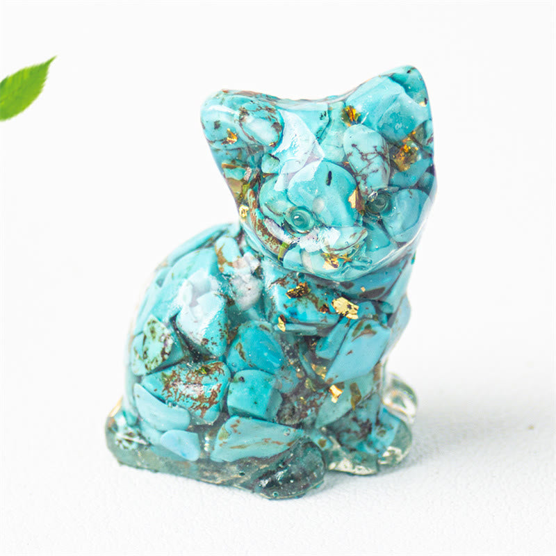 Buddha Stones Gatto seduto in resina, ghiaia, cristallo rosa, citrino, cristallo bianco, lapislazzuli, rilassante decorazione da scrivania - Turchese - Circa 3,2*3,3*4 cm - image 25