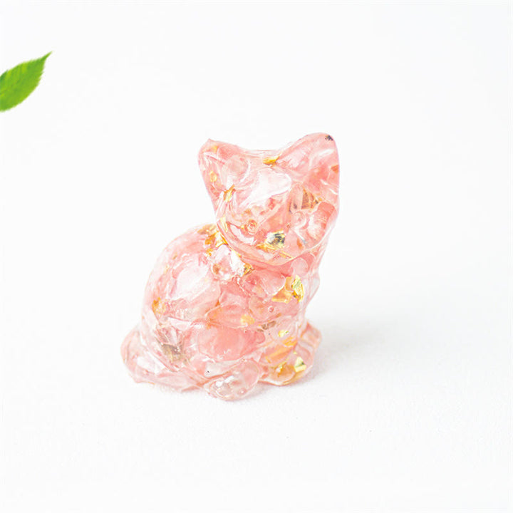 Buddha Stones Gatto seduto in resina, ghiaia, cristallo rosa, citrino, cristallo bianco, lapislazzuli, rilassante decorazione da scrivania - Quarzo rosa - Circa 3,2*3,3*4 cm - image 24