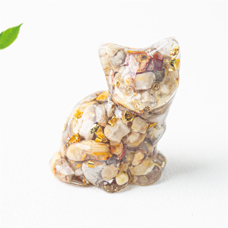 Buddha Stones Gatto seduto in resina, ghiaia, cristallo rosa, citrino, cristallo bianco, lapislazzuli, rilassante decorazione da scrivania - Agata pazza - Circa 3,2*3,3*4 cm - image 33