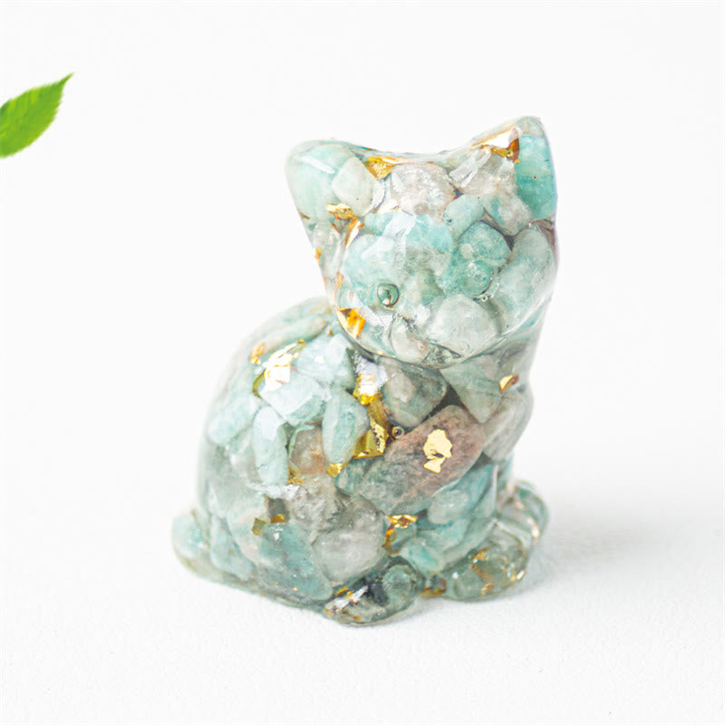 Buddha Stones Gatto seduto in resina, ghiaia, cristallo rosa, citrino, cristallo bianco, lapislazzuli, rilassante decorazione da scrivania - Amazzonite - Circa 3,2*3,3*4 cm - image 20