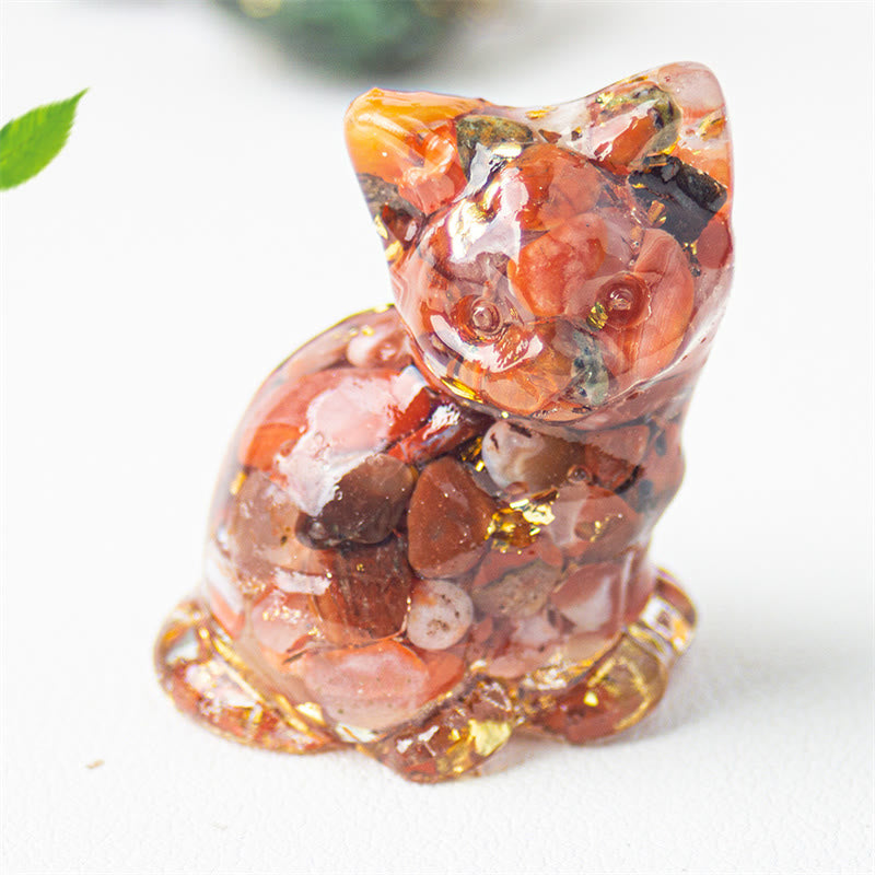 Buddha Stones Gatto seduto in resina, ghiaia, cristallo rosa, citrino, cristallo bianco, lapislazzuli, rilassante decorazione da scrivania - Agata rossa - Circa 3,2*3,3*4 cm - image 18