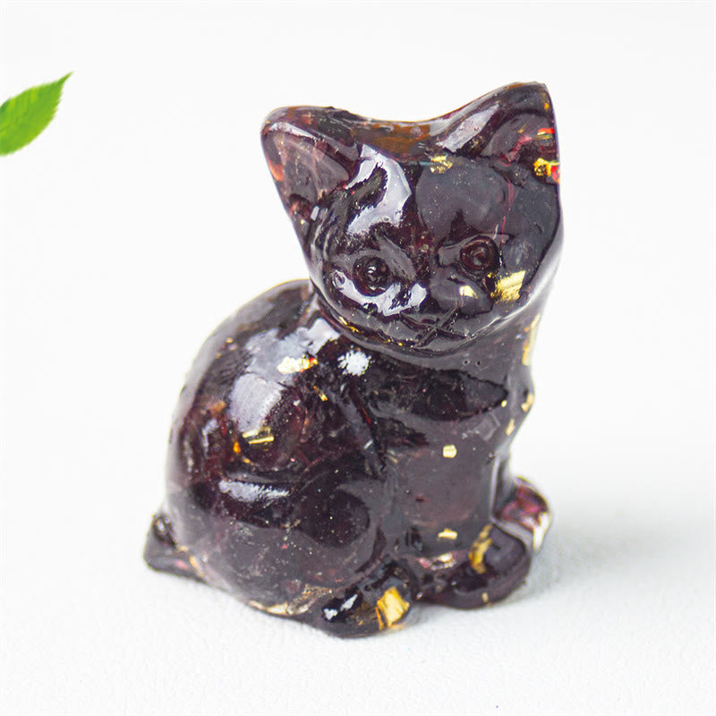 Buddha Stones Gatto seduto in resina, ghiaia, cristallo rosa, citrino, cristallo bianco, lapislazzuli, rilassante decorazione da scrivania - Granato - Circa 3,2*3,3*4 cm - image 29
