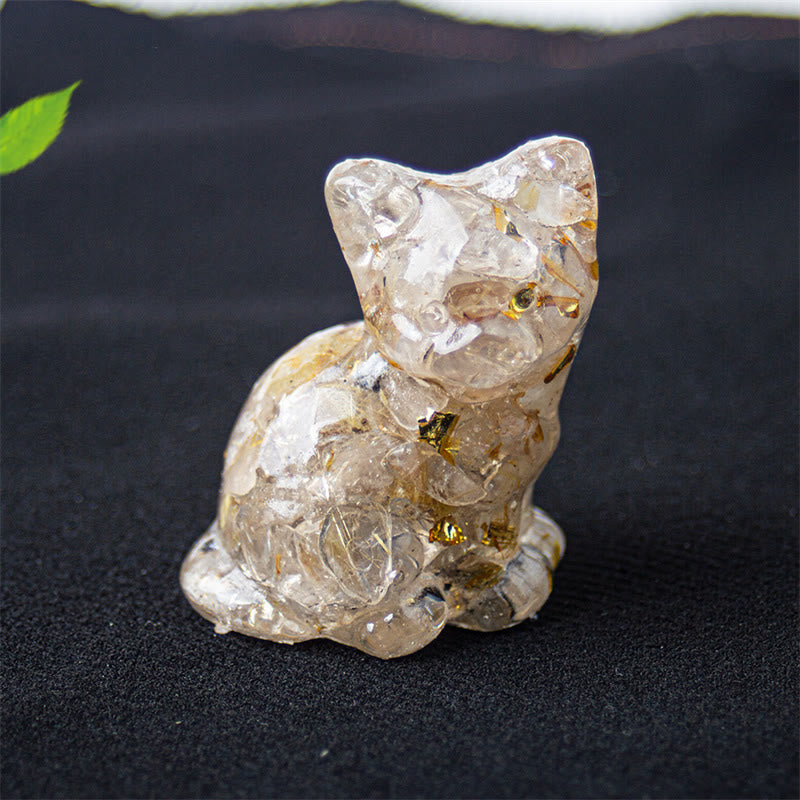 Buddha Stones Gatto seduto in resina, ghiaia, cristallo rosa, citrino, cristallo bianco, lapislazzuli, rilassante decorazione da scrivania - Quarzo rutilato - Circa 3,2*3,3*4 cm - image 27
