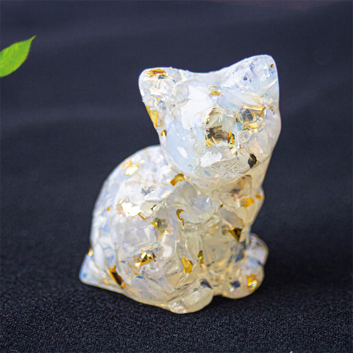 Buddha Stones Gatto seduto in resina, ghiaia, cristallo rosa, citrino, cristallo bianco, lapislazzuli, rilassante decorazione da scrivania - Opale - Circa 3,2*3,3*4 cm - image 35