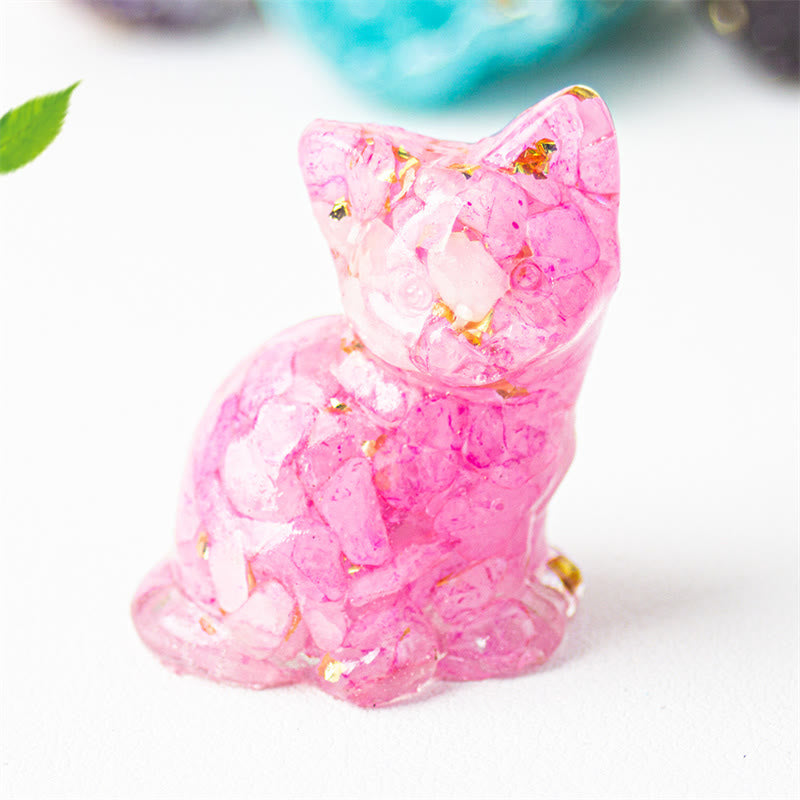 Buddha Stones Gatto seduto in resina, ghiaia, cristallo rosa, citrino, cristallo bianco, lapislazzuli, rilassante decorazione da scrivania - Cristallo rosso rosa - Circa 3,2*3,3*4 cm - image 44