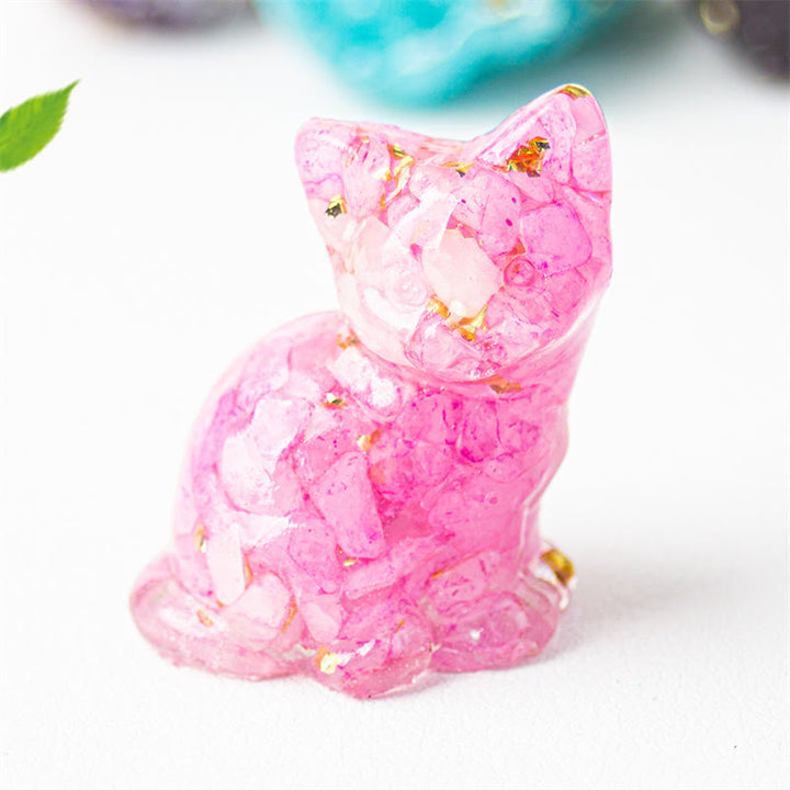 Buddha Stones Gatto seduto in resina, ghiaia, cristallo rosa, citrino, cristallo bianco, lapislazzuli, rilassante decorazione da scrivania - Cristallo rosso rosa - Circa 3,2*3,3*4 cm - image 44