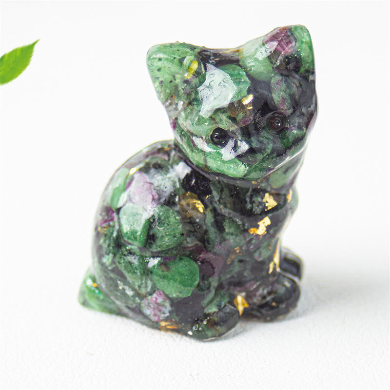Buddha Stones Gatto seduto in resina, ghiaia, cristallo rosa, citrino, cristallo bianco, lapislazzuli, rilassante decorazione da scrivania - Zoisite rubino - Circa 3,2*3,3*4 cm - image 41
