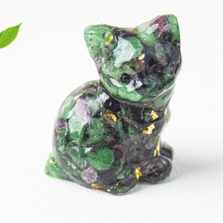 Buddha Stones Gatto seduto in resina, ghiaia, cristallo rosa, citrino, cristallo bianco, lapislazzuli, rilassante decorazione da scrivania - Zoisite rubino - Circa 3,2*3,3*4 cm - image 41
