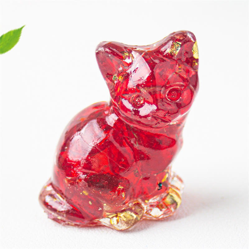 Buddha Stones Gatto seduto in resina, ghiaia, cristallo rosa, citrino, cristallo bianco, lapislazzuli, rilassante decorazione da scrivania - Vetro rosso - Circa 3,2*3,3*4 cm - image 45