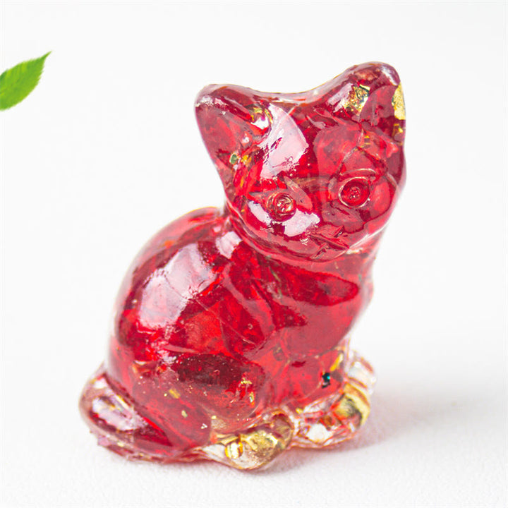 Buddha Stones Gatto seduto in resina, ghiaia, cristallo rosa, citrino, cristallo bianco, lapislazzuli, rilassante decorazione da scrivania - Vetro rosso - Circa 3,2*3,3*4 cm - image 45