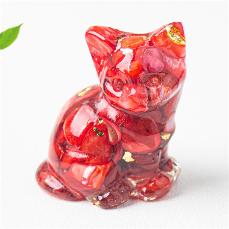 Buddha Stones Gatto seduto in resina, ghiaia, cristallo rosa, citrino, cristallo bianco, lapislazzuli, rilassante decorazione da scrivania - Quarzo rosso - Circa 3,2*3,3*4 cm - image 43