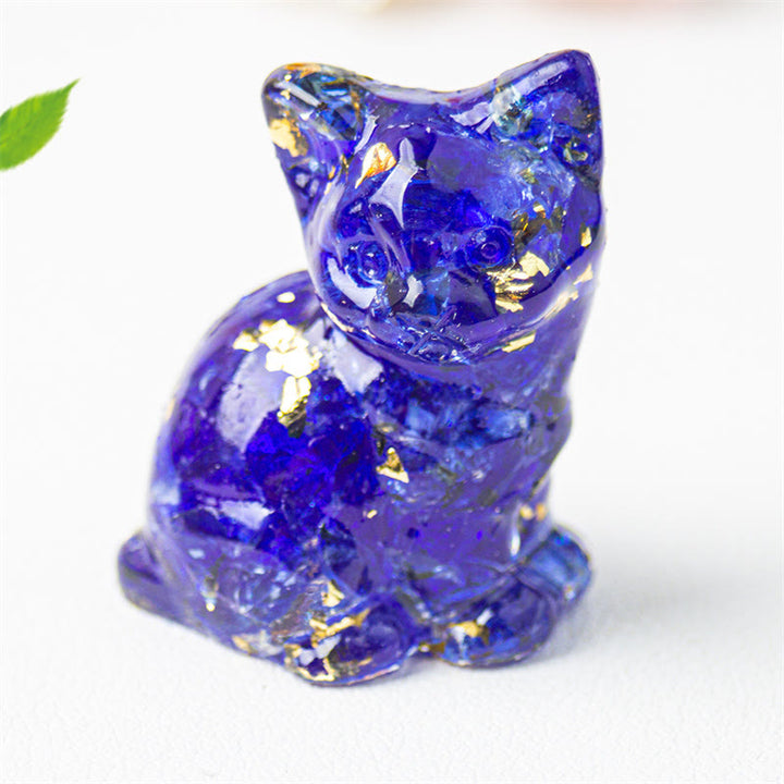 Buddha Stones Gatto seduto in resina, ghiaia, cristallo rosa, citrino, cristallo bianco, lapislazzuli, rilassante decorazione da scrivania - Vetro blu - Circa 3,2*3,3*4 cm - image 46
