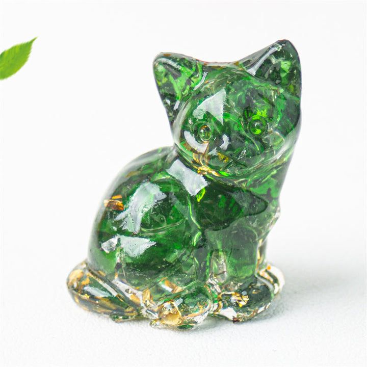 Buddha Stones Gatto seduto in resina, ghiaia, cristallo rosa, citrino, cristallo bianco, lapislazzuli, rilassante decorazione da scrivania - Vetro verde - Circa 3,2*3,3*4 cm - image 47