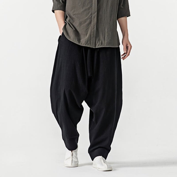 Pantaloni harem da uomo con coulisse e tasche in tinta unita primaverili Buddha Stones