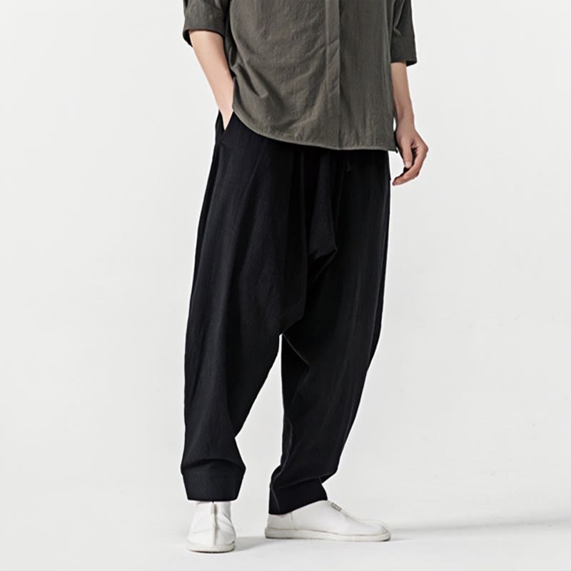 Pantaloni harem da uomo con coulisse e tasche in tinta unita primaverili Buddha Stones