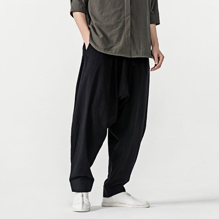Pantaloni harem da uomo con coulisse e tasche in tinta unita primaverili Buddha Stones