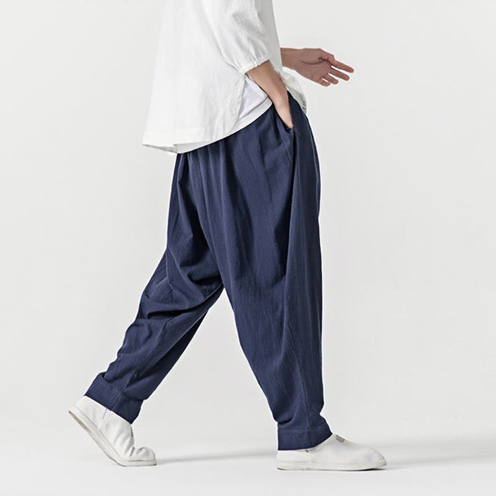 Pantaloni harem da uomo con coulisse e tasche in tinta unita primaverili Buddha Stones - image 4