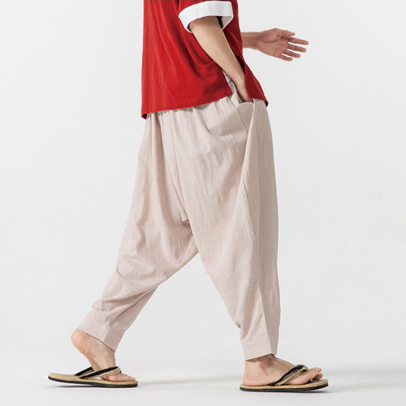 Pantaloni harem da uomo con coulisse e tasche in tinta unita primaverili Buddha Stones - image 23