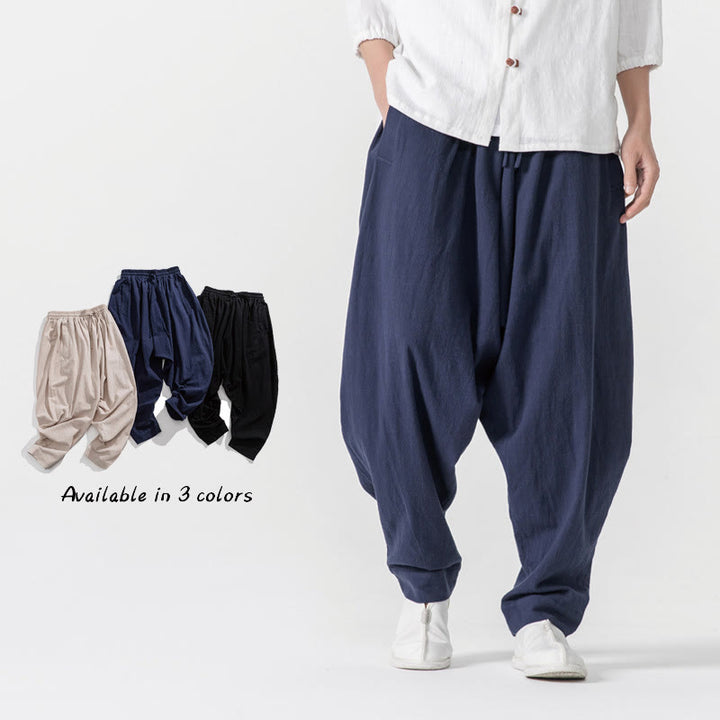 Pantaloni harem da uomo con coulisse e tasche in tinta unita primaverili Buddha Stones - blu navy - US/UK/AU46, EU56 (5XL) - image 0