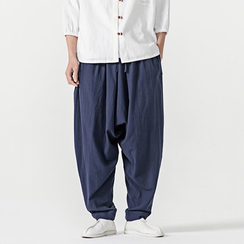 Pantaloni harem da uomo con coulisse e tasche in tinta unita primaverili Buddha Stones - image 1